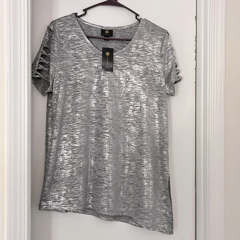 Petite Metallic Asymmetrical Top - Perfect for Holidays! - Picture 1 of 3
